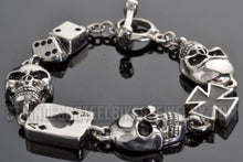 Load image into Gallery viewer, Heavy Metal Jewelry Men&#39;s Poker Run Skull Biker Bracelet Stainless Steel