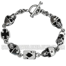 Load image into Gallery viewer, Heavy Metal Jewelry Ladies Poker Run Bracelet 8 inch Heavy Metal Jewelry  Stainless Steel