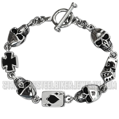 Heavy Metal Jewelry Ladies Poker Run Bracelet 8 inch Heavy Metal Jewelry  Stainless Steel