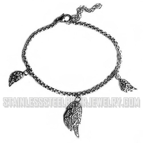 Heavy Metal Jewelry Ladies Angel Wing Adjustable Biker Bracelet Stainless Steel SB1530