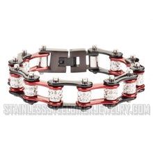Load image into Gallery viewer, Double Row Ladies Stainless Steel Black / Candy Red Bling Motorcycle Biker Tennis Bracelet