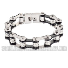 Load image into Gallery viewer, Heavy Metal Jewelry Ladies Motorcycle Bike Chain Stainless Steel Bracelet Silver &amp; Black