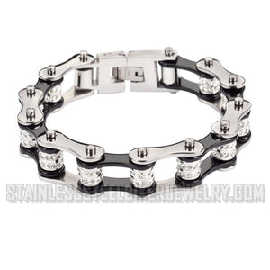 Heavy Metal Jewelry Ladies Motorcycle Bike Chain Stainless Steel Bracelet Silver & Black