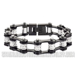 Heavy Metal Jewelry Ladies Motorcycle Bike Chain Stainless Steel Bracelet Black/Black