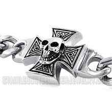 Load image into Gallery viewer, Stainless Steel Skull with Iron Cross Biker Bracelet Curb Link