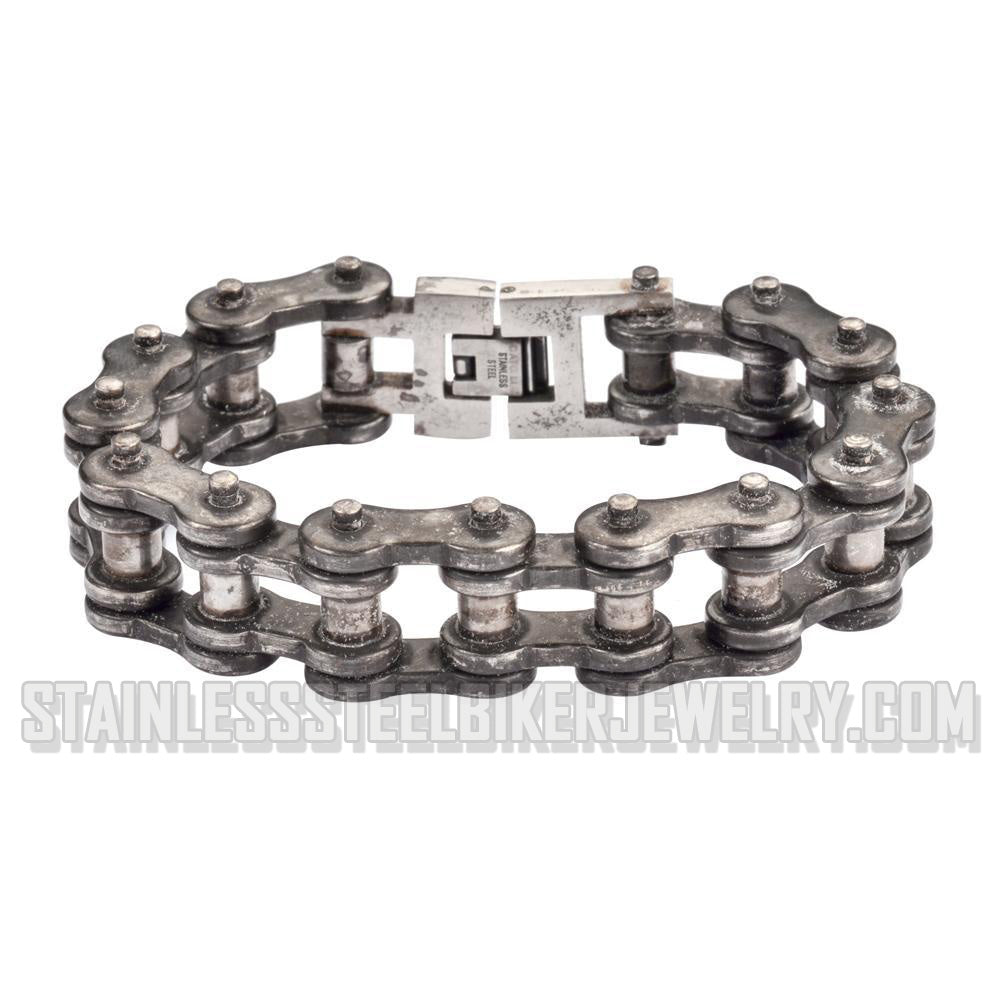 Heavy Metal Jewelry Men's Motorcycle Bike Chain Bracelet Stainless Steel Distressed Antique Finish