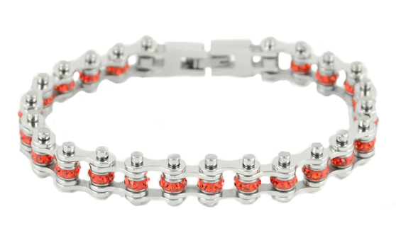 Heavy Metal Jewelry Ladies Mini Bike Chain Stainless Steel Bracelet July Edition Ruby Imitation Crystals