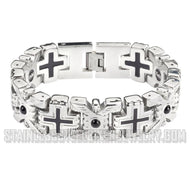 Heavy Metal Jewelry Men's X Cross Red Stone Biker Bracelet Stainless Steel