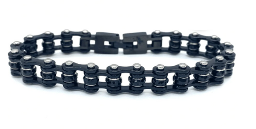 Mini all Black Motorcycle Bike Chain Ladies Bracelet with Black Crystals Stainless Steel