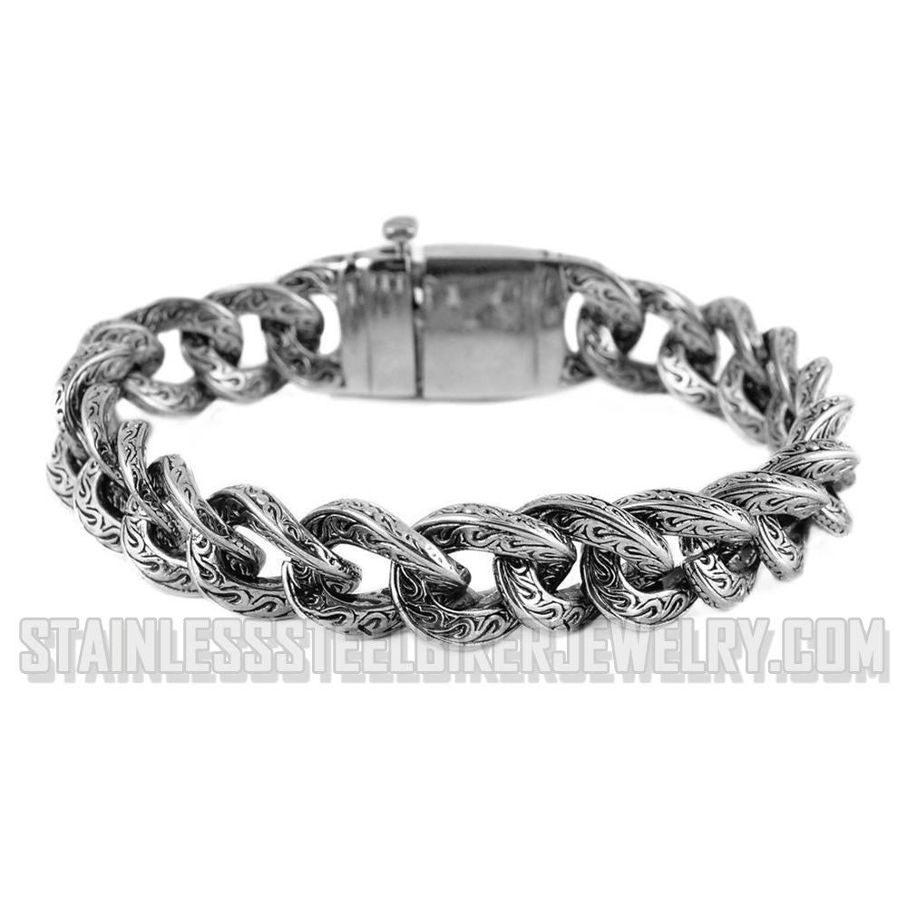 Heavy Metal Jewelry Unisex Tattoo Hook Curb Link Bracelet Stainless Steel