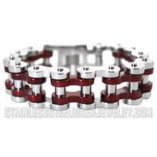 Load image into Gallery viewer, Heavy Metal Jewelry Men&#39;s Motorcycle Bike Chain Bracelet  Silver/Red  Stainless Steel