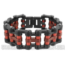 Load image into Gallery viewer, Heavy Metal Jewelry Men&#39;s Primary Motorcycle Bike Chain Bracelet Black &amp; Red Stainless Steel