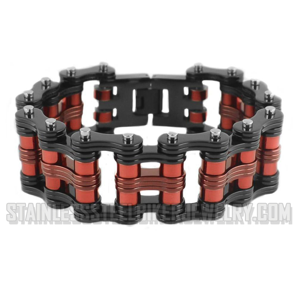 Heavy Metal Jewelry Men's Primary Motorcycle Bike Chain Bracelet Black & Red Stainless Steel