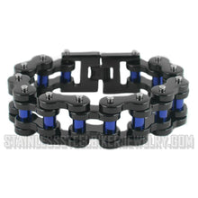 Load image into Gallery viewer, Heavy Metal Jewelry Men&#39;s Motorcycle Bike Chain Bracelet Black and Blue Stainless Steel  Police Edition