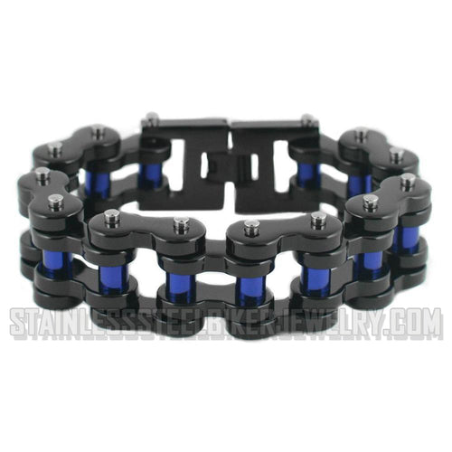 Heavy Metal Jewelry Men's Motorcycle Bike Chain Bracelet Black and Blue Stainless Steel Police Edition SB1816