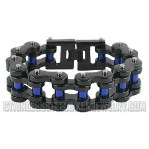 Heavy Metal Jewelry Men's Motorcycle Bike Chain Bracelet Black and Blue Stainless Steel  Police Edition