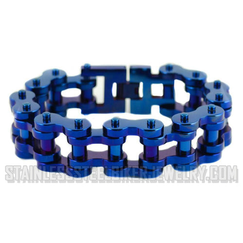 Heavy Metal Jewelry Men's Motorcycle Bike Chain Bracelet  Electric Blue  Stainless Steel