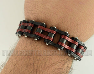 Heavy Metal Jewelry Firefighters Motorcycle Bike Chain Biker Bracelet Stainless Steel Black & Red