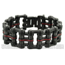 Load image into Gallery viewer, Heavy Metal Jewelry Men&#39;s Primary Motorcycle Bike Chain Bracelet  Black/Red Line  Stainless Steel