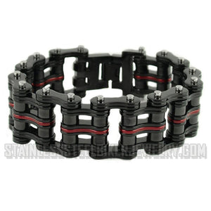 Heavy Metal Jewelry Men's Primary Motorcycle Bike Chain Bracelet  Black/Red Line  Stainless Steel