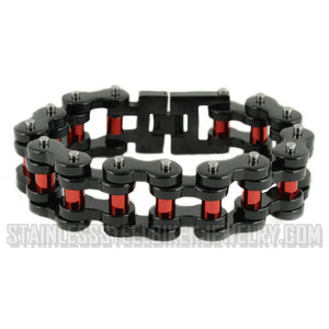 Biker Jewelry Men's Motorcycle Bike Chain Bracelet  Black/Red  Stainless Steel