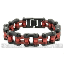 Load image into Gallery viewer, Heavy Metal Jewelry Men&#39;s Motorcycle Bike Chain Bracelet Stainless Steel Black/Antique Red