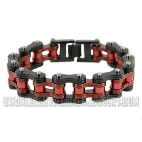 Heavy Metal Jewelry Men's Motorcycle Bike Chain Bracelet Stainless Steel Black/Antique Red