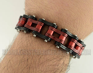 Heavy Metal Jewelry Men's Motorcycle Bike Chain Bracelet Stainless Steel Black/Antique Red