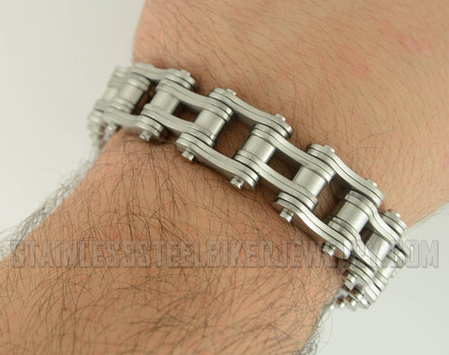 Biker Jewelry Men's Motorcycle Bike Chain Bracelet Stainless Steel Silver Brushed Finish SB98