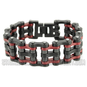Heavy Metal Jewelry Men's Primary Motorcycle Bike Chain Bracelet  Black/Antique Red Stainless Steel
