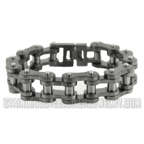 Heavy Metal Jewelry Men's Motorcycle Bike Chain Bracelet Stainless Steel Gunmetal Finish