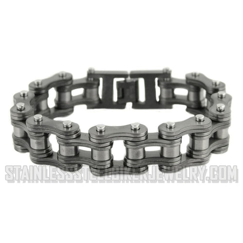 Heavy Metal Jewelry Men's Motorcycle Bike Chain Bracelet Stainless Steel Gunmetal Finish Double Link