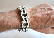 Load image into Gallery viewer, Heavy Metal Jewelry Men&#39;s Motorcycle Bike Chain Bracelet Brushed Silver  Stainless Steel