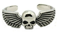 Load image into Gallery viewer, Heavy Metal Jewelry Skull &amp; Wings Cuff Motorcycle Biker Stainless Steel Bracelet