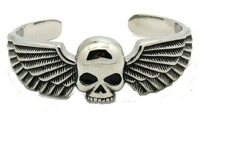 Heavy Metal Jewelry Skull & Wings Cuff Motorcycle Biker Stainless Steel Bracelet