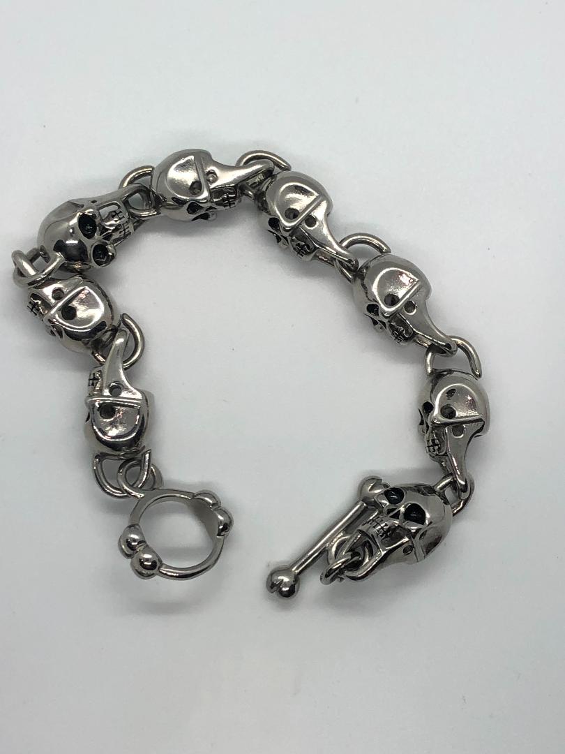 Biker Jewelry Stainless Steel Biker Skull Link Toggle Bracelet