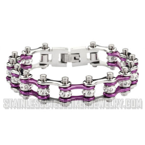 Heavy Metal Jewelry Ladies Motorcycle Bike Chain Stainless Steel Bracelet Silver/Electric Purple
