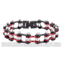 Load image into Gallery viewer, Heavy Metal Jewelry Ladies Motorcycle Bike Chain Stainless Steel Bracelet Black/Candy Red