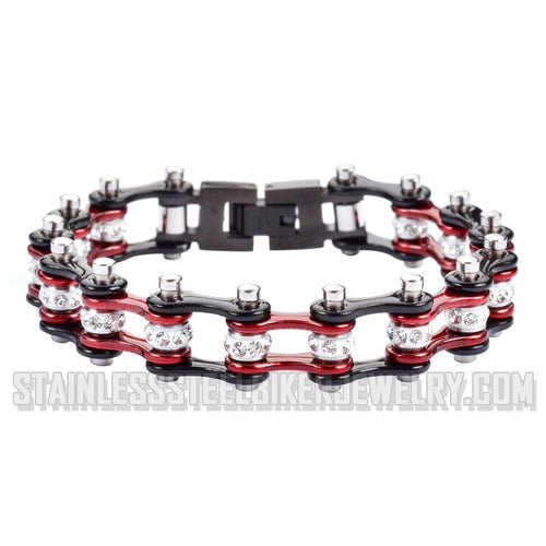 Heavy Metal Jewelry Ladies Motorcycle Bike Chain Stainless Steel Bracelet Black/Candy Red