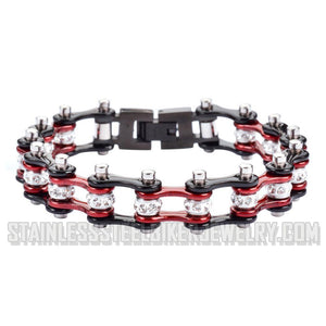 Heavy Metal Jewelry Ladies Motorcycle Bike Chain Stainless Steel Bracelet Black/Candy Red