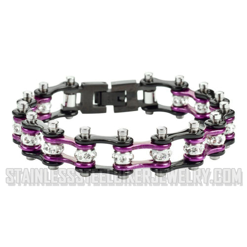 Heavy Metal Jewelry Ladies Motorcycle Chain Stainless Steel Bracelet Black/Candy Purple