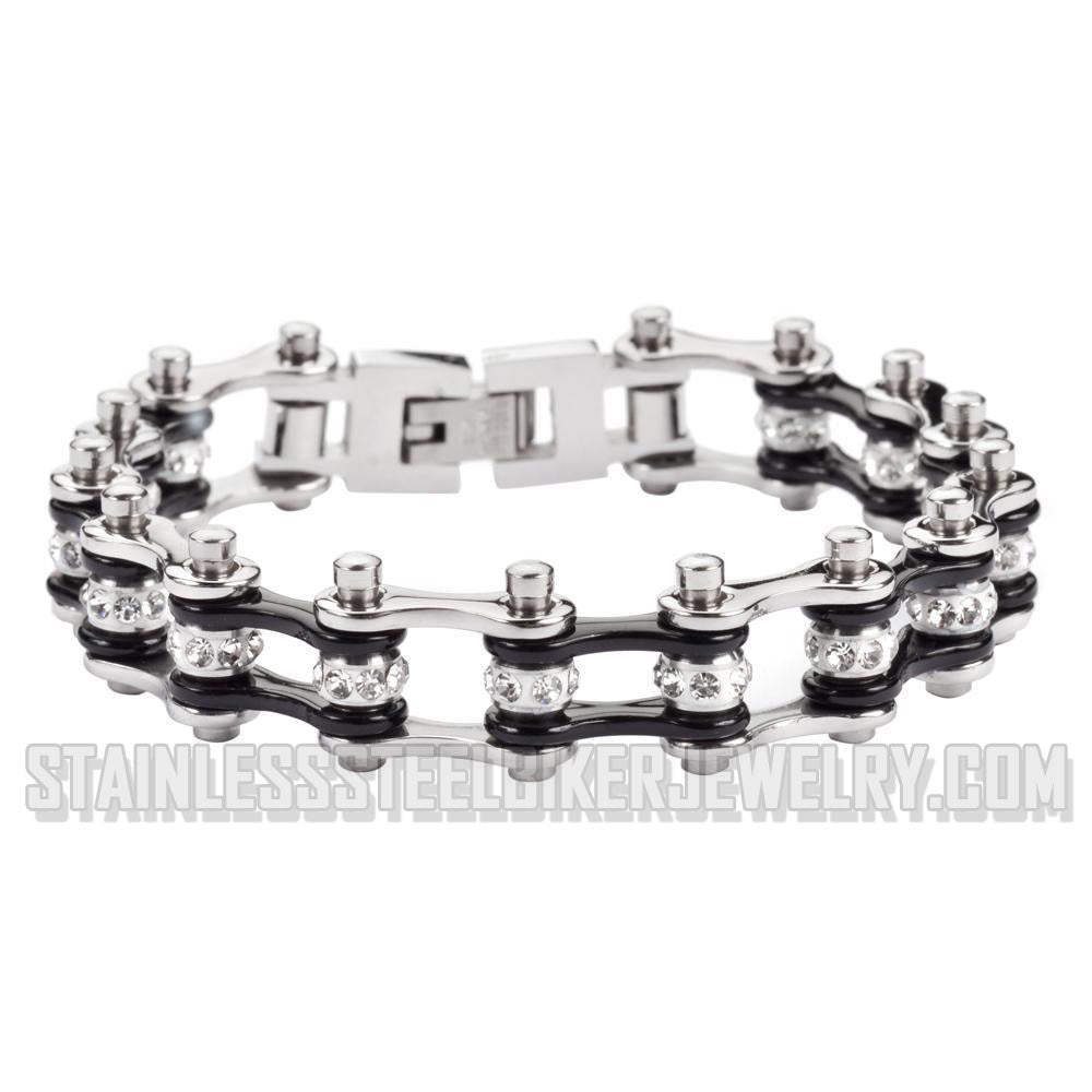 Heavy Metal Jewelry Ladies Motorcycle Bike Chain Stainless Steel Bracelet Silver/Black