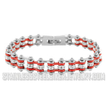 Load image into Gallery viewer, Heavy Metal Jewelry Ladies Motorcycle Bike Chain Tennis Bracelet Stainless Steel Silver / Red
