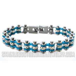 Heavy Metal Jewelry Ladies Motorcycle Bike Chain Bracelet Stainless Steel Silver & Turquoise