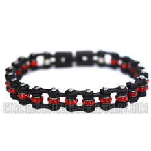 Load image into Gallery viewer, Heavy Metal Jewelry Mini Ladies Black with Red Crystal Stainless Steel Motorcycle Bike Chain Bracelet