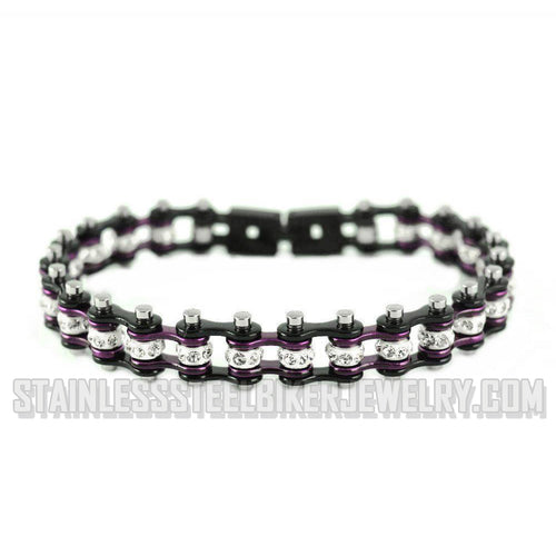 Heavy Metal Jewelry Ladies Motorcycle Biker Tennis Bracelet Stainless Steel Black & Candy Purple