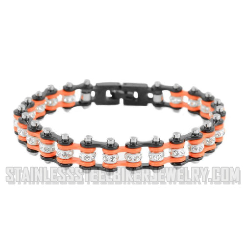 Heavy Metal Jewelry Ladies Motorcycle Mini Bike Chain Bracelet Stainless Steel Black & Orange
