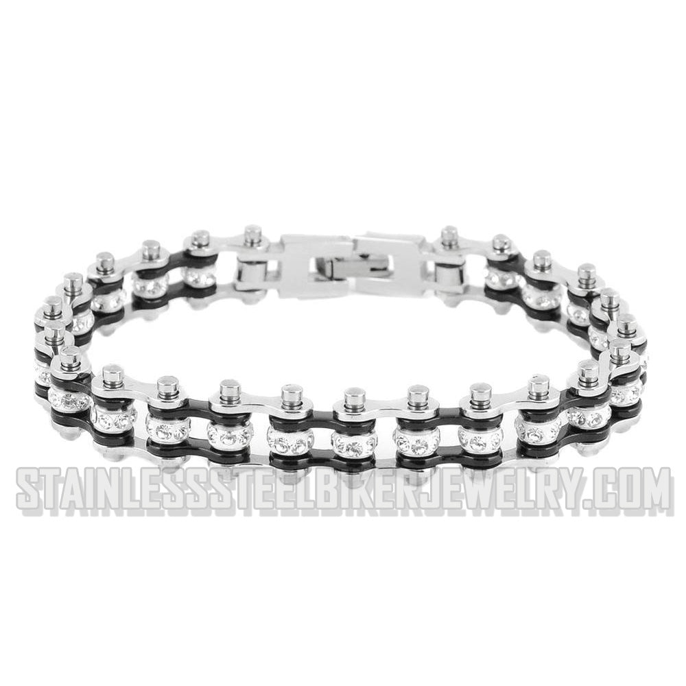Heavy Metal Jewelry Ladies Motorcycle Mini Bike Chain Bracelet Stainless Steel Silver & Black