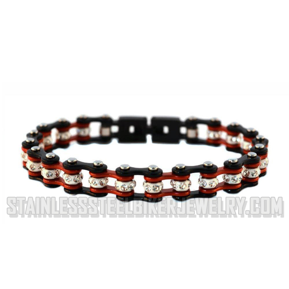 Heavy Metal Jewelry Ladies Motorcycle Mini Bike Chain Tennis Bracelet Stainless Steel Black & Red