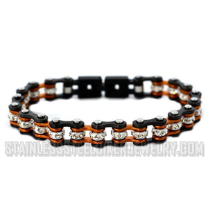Heavy Metal Jewelry Ladies Motorcycle Mini Bike Chain Bracelet Stainless Steel Gunmetal/Beryllium Orange
